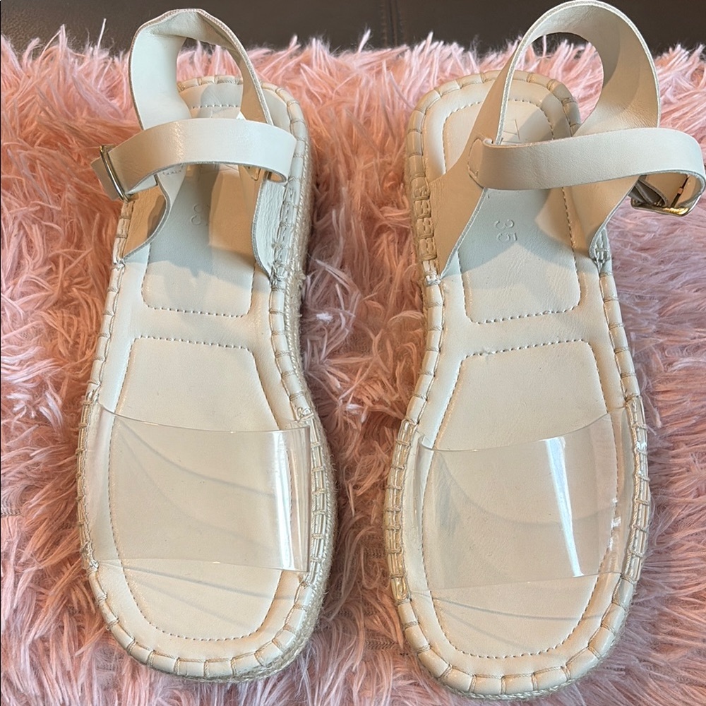 Cream Espadrilles with Textured Fabric and Slingback Strap